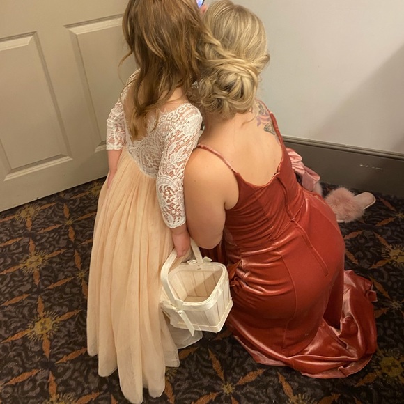 David’s Bridal Cinnamon Velvet Cowl Neck Bridesmaid Dress - Size 6 - Picture 6 of 7